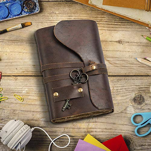 ALCRAFT Vintage Leder-Tagebuch, antikes handgemachtes Büttenrand Vintage Papier Leder Tagebuch – Book of Shadows Journal Tolles Geschenk (20.32 x 15.24 cm Vintage Braun)
