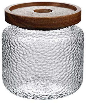 Upstore Barattolo per alimenti in vetro trasparente smerigliato con coperchio ermetico in legno di acacia per chicchi di caffè, tè, spezie, zucchero, biscotti, noci, snack