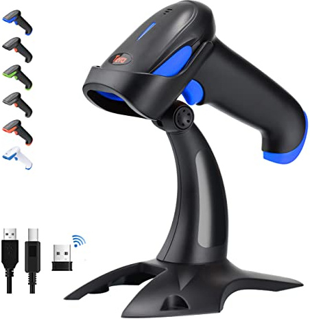 Tera Barcode Scanner 2D 1D 3 in 1 Barcodescanner Wireless 2.4 GHz/Bluetooth/USB Kabelgebunden Strichcode Scanner mit 2000mAh Akku /2M Kabel/Super Stabiler Ständer, HW0002
