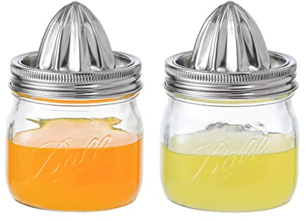 Lemon Lime Orange Manual Juicers Stainless Steel Hand Squeezer with Glass Mason Jars, set of 2 (16 OZ)