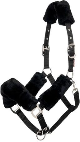 LeMieux Cavezza confortevole per cavalli, nera, fodera in morbido pile, regolabile e resistente, completa