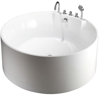 Vente-unique-Freistehende Badewanne mit Armaturen - 373 L - 150 x 150 x 58 cm - Weiß - LINDA