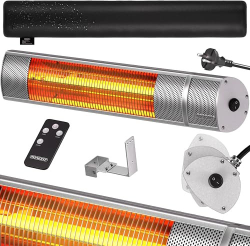 MONZANA® Stufa Elettrica a Infrarossi 3 Livelli di Calore 2000W Custodia Protettiva Inclinabile 90° Telecomando Esterno