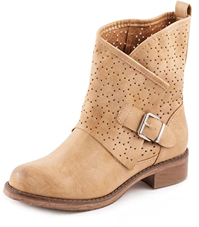 Toocool Stivali Donna Bassi Biker Motociclista Anfibi Fibbia Traforati G630 [37,Beige]