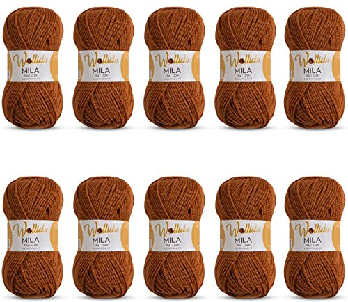 Wollidu Mila Garn zum Häkeln und Stricken 10 x 50g/133m Strickgarn 100% Polyacryl Häkelgarn Fuchs Braun