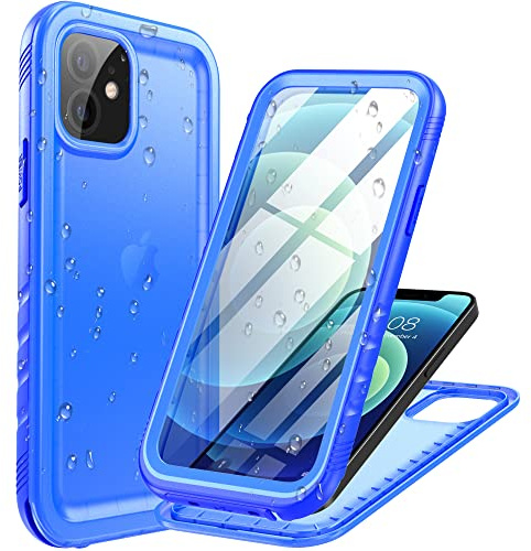 Cozycase Top 360 Vattentätt Stöttåligt Skal för iPhone 12/12 Pro Fodral, Waterproof Shockproof i Phone 12Pro Case med Full Skärm Kamera Skydd Skärmskydd KameraskyddHårt Mobilskal Blå