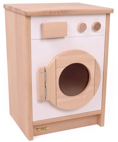 Holzspielzeug Peitz Kinderwaschmaschine aus Massivholz | Mit Bullauge, Waschpulverfach & Trommel