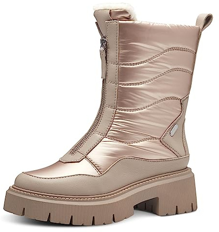 MARCO TOZZI Damen Stiefeletten ohne Absatz Winter Plateau, Beige (Taupe Met.Comb), 40
