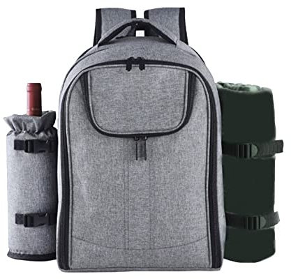 Picknick-Rucksack für 4 Personen, Picknick-Rucksack für 4 Personen, mit Kühlfach, tragbar für , Picknick, Reisen, abnehmbarer Wein-/Flaschenhalter, Fach Delr