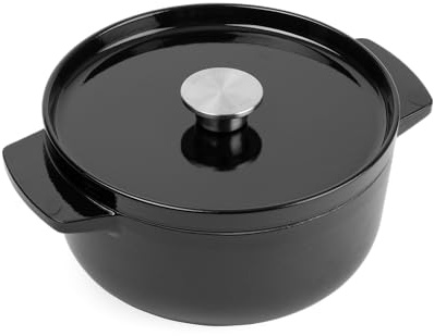 KitchenAid Cast Iron Ø 22cm/3.3 Litre Casserole with Lid, High-Quality,Robust & Durable,Searing,Browning or Frying,PFAS-Free Enamel Interior,Induction,Ergonomic Handle,Oven Safe up to 260°C,Onyx Black