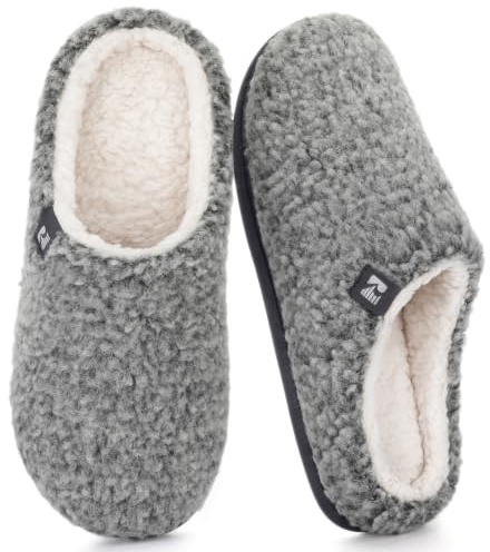 RockDove Women's Sherpa Fleece Clog Slipper, Size 5/6 UK Women, Light Gray