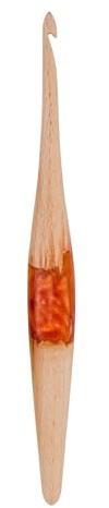Ommi Stromlinienförmige Häkelnadel mit ergonomisch geformten Griff | Handgefertigte Häkelnadel, 17,8 cm Länge, Stricknadel, Kunsthandwerk | Tolles Geschenk! (Steam Beech Wood & Orange Resin, 8 mm)