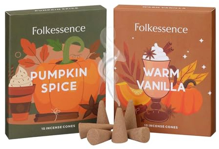Folkulture Autumn Incense Cones Pumpkin Spice, Vanilla -Set of 2 (30 Cones) | Premium Scented Incense Cones for Relaxation, Meditation, Home Fragrance, Fall Essentials, Autumn, Aromatherapy