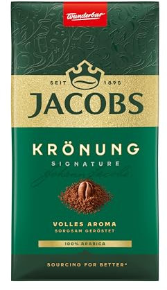 Jacobs Filterkaffee Krönung Classic, 100 % Arabica, mittlere Röstung, Kaffee gemahlen, geröstet in Deutschland, ideal für Filterkaffeemaschine & French Press, 500 g