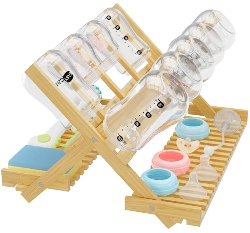 Msoesticc.dl Baby Bottle Drying Rack Foldable Vertical Bamboo Organizer