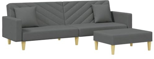 vidaXL Schlafsofa, Sofa Couch 2-Sitzer mit Kissen Fußhocker, Bettsofa Sofabett Verstellbare Rückenlehne, Klappbett Klappsofa mit Schlaffunktion, Dunkelgrau Stoff