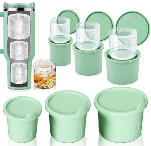 LONHCHI Eiswürfelform für Stanley Cup, 3 Silikon Eiswürfelform mit Deckel, Stanley Cup Zubehör Set, Große zylindrische Eiswürfel, BPA-frei, Eisform für Getränke, Cocktails Kaffee, Grün
