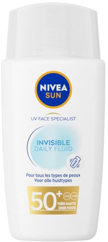 NIVEA SUN Fluide Solaire UV Visage Daily Invisible SPF 50+ (1 x 40 ml) - Crème solaire visage texture ultra-légère - Fluide protecteur matifiant - Tous types de peaux