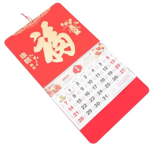 JEWEDECO Chinesischer Kalender Wandkalender Mit Glückssymbol Dekorativ Für Zuhause Und Büro Für Jahr Des Drachen Und Langlebig