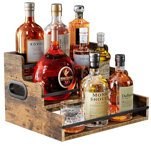 Nuovoware Scaffale Bottiglie Liquore, Scaffale Bar Bottiglie Liquore, Scaffale Vino Armadietto Liquori 3 Gradini, Armadietto Bar 12 Bottiglie, Mini Bar Home Retro Liquori, Scaffali Vino Banco, Legno