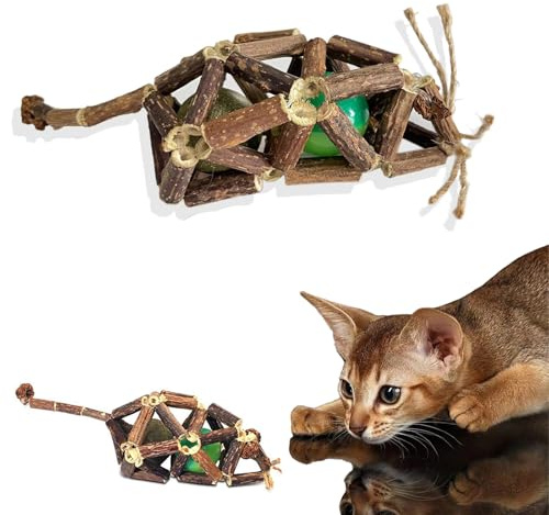 GDSanlian Cat Nip Mint Wood Ball - Mice/Mouse Chew Toys with Silvervine Sticks Cat Toys Natural Polygonum Officinale Balls for Indoor Cats, Kitten Cleaning Teeth Tools Cat Chew Toy Stick Funny Pet