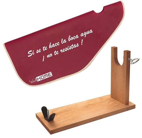 Jamonero de madera con herraje en V, pincho y fijación pezuña + Funda para jamón 'Tiberic' burdeos