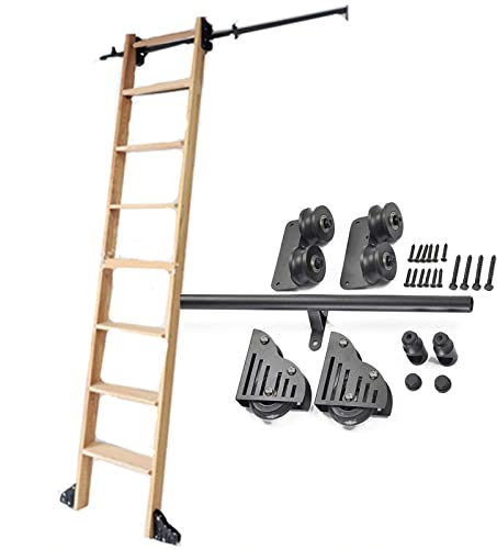 Bibliotheks-Bücherregal, Schiebeleiter, Hardware-Set, 3 m, Stahl, Rundrohrschiene mit Bodenrollen