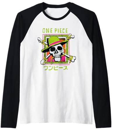 Chapeau de paille One Piece Skull & Crossbones Logo Pirates Kanji Manche Raglan