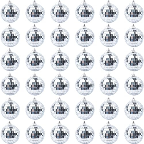 HO2NLE 36 Stück Silberne Spiegelkugel Discokugeln Set 3cm/1.18inch Spiegelkugel zum Aufhängen Spiegel Discokugel Deko für Party, Weihnachten, Kuchenparty Weihnachtsbaum Ornament