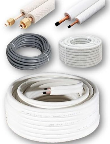 Kältemittelleitung 1/4 + 3/8 0,5-30m Zoll - Kupferrohr isoliert, Set für Klimaanlagen Überwurfmutter (Ohne Überwurfmutter, 0,5 Meter)