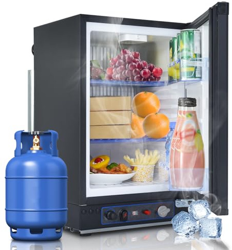 SMETA 40 l gas-kylskåp, 12 V 230 V, gas för strömförsörjningsfria områden, tyst absorberande kylskåp gas, 28/30 mbar vändbar dörr, camping, husbil, husvagn, lastbil, svart