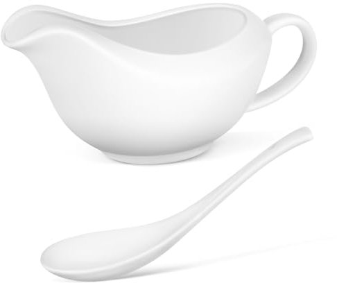 OFFSCH Salsera De Cerámica Para Salsa Con Cuchara, Mini Jarra Dispensadora De Condimentos, Resistente y Práctica Para Servir Mesa, Adecuado Para Salsa De Carne y Uso Gastronómico