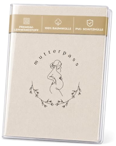 FreudenPost® Funda premium para pasaporte de maternidad de tela de lona, regalo para el embarazo y el parto, compartimento para imágenes ultrasónicas, elegante y duradera (beige mínimo)