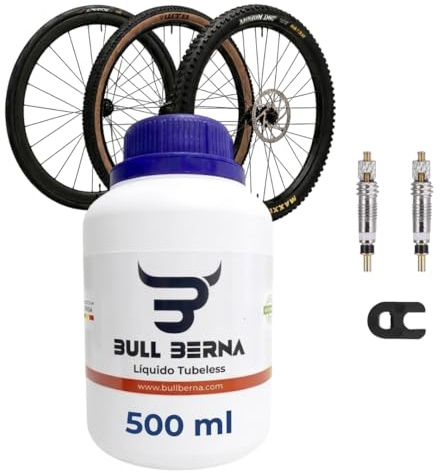 BULL BERNA Kit Sellante Tubeless para Neumáticos, 500ml, con 2 Unidades de obus para Valvula y Llave desmonta obus