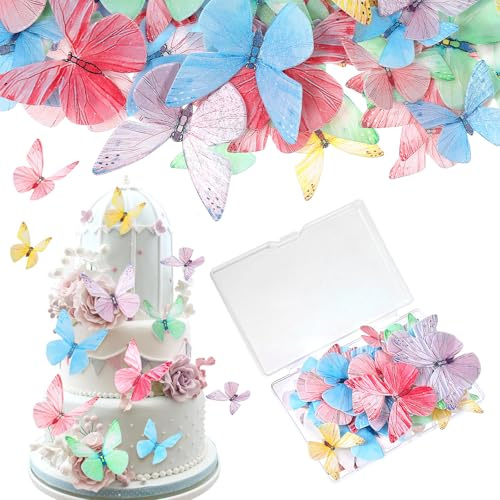 72 pezzi di farfalle commestibili per torte, decorazioni colorate a forma di farfalla, torte fatte di carta da forno, farfalle di carta commestibili per ragazze, compleanno, anniversario, matrimonio,