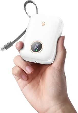 PowerBank Klein Aber Stark mit USB-C Kabel, Mini Power bank 10000mAh 22.5W Schnellladefunktion, Externe Handyakkus USB C Input&Output Akkupack für iPhone 16/15 Serie, Samsung, Google, Android und mehr