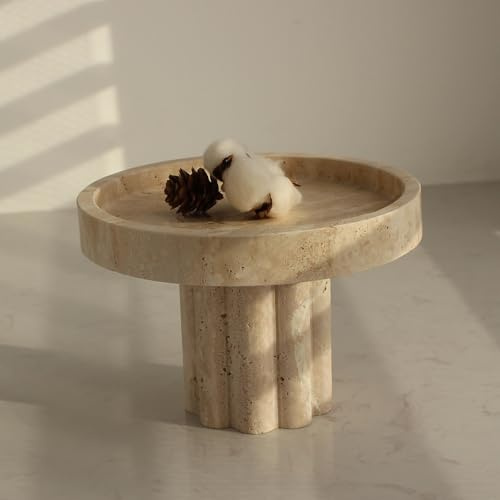 Natural Marble Tray with Leg, Round 18CM Vanity DecorativeTray for Countertop Organizer, CatchallTray for Perfume, Candles, Jewelry Dish (Round)