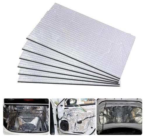 JINJUMEI 6 Pièces Tapis D'Isolation Acoustique 250 x 180 x 5 mm Tapis de Voiture Isolant, Isolation acoustique et thermique pour Isolation Phonique Étanche Ignifuge