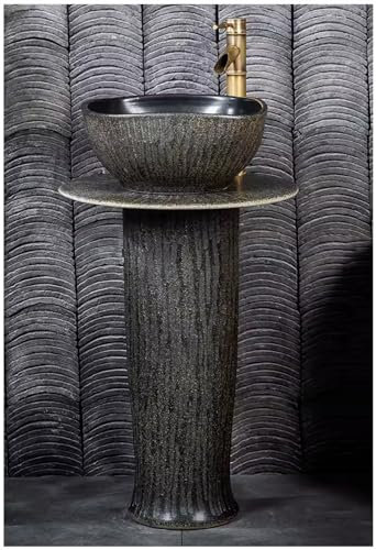 SdaryWare Lavandino da appoggio Indipendente, lavabo d'Arte per Hotel, lavabo da appoggio con Motivo in Pietra Nera retrò, lavabo da appoggio Indipendente per Bagno,Without Mirror