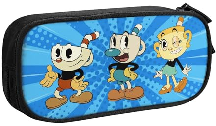 YINGD Cuphead Mugman Chalice Pencil Case Large Capacity Double-Layer Pen Bag School Stationery Pouch Organizer Office Supplies Pencase for Kids Adult