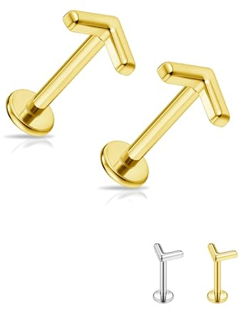 JSDDE 2er Titan Labret Piercing Studs Mini V-Form Lippenpiercing Stecker Knorpel Tragus Helix Piercing Conch Ohrpiercing Gold