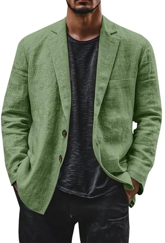 Chaquetas para hombre de corte delgado de verano, chaqueta de traje de algodón y lino ligero, Blazers para hombre con dos botones transpirables, Blazer casual a la moda chic y elegante, para deportes