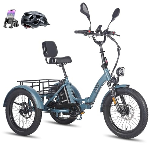 Fafrees F20 Mate Electric Tricycle, 20 * 3.0 Inch 3-Wheels Bike, 48V/23.45Ah Battery, Electric Cargo Trike for Adult Senior, Range 70-120KM, (Blue)
