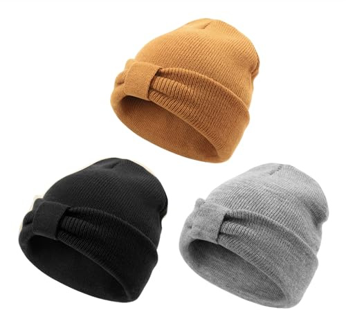 DRESHOW Beanie Baby Vintermössor för Småbarn Mjuk Stickad Unisexmössa för Pojkar och Flickor Varma Mössor med Rosett för 0-6 Månader