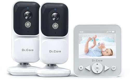 Dr. Care NeoView Baby Monitor con 2 Telecamere, Schermo da 2,8, Video e Audio Bidirezionale, Visione Notturna, Registrazione in Loop, Modalità VOX, Sensore di Temperatura, Clip da Cintura