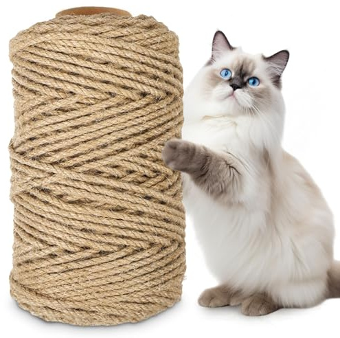 Zyluniy Corde en Sisal Naturel 6mm x 50m pour Arbre à Chat | Rouleau de Corde à Gratter pour Remplacer et Réparer Les Poteaux à Chat | Résistante à l'usure pour Griffoires et Tours à Chat