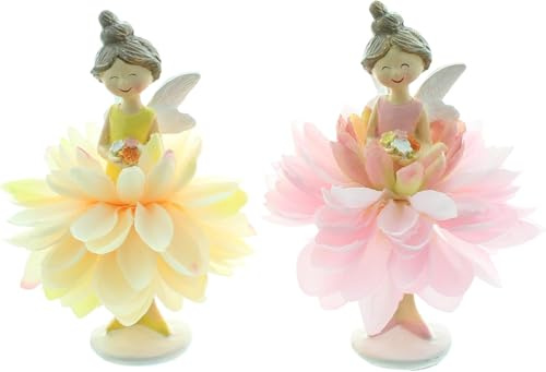 FRANK FLECHTWAREN Dekofigur Blumenfee, 2er Set, Höhe 15 cm | Polyresin, Polyester