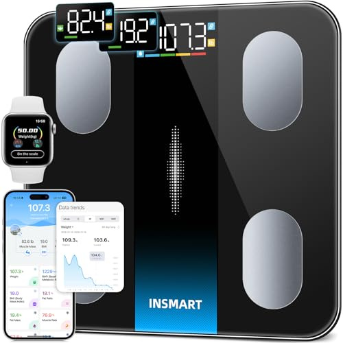 INSMART Scales for Body Weight, Digital Smart Bathroom Scales with Large Display 16 Body Composition Including Body Fat Percentage and BMI, Bluetooth Accurate Weighing Scale with Sync App-400lb