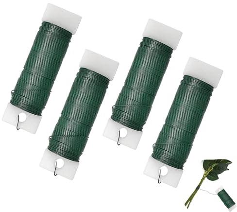 4 Rollen Blumendraht verzinkt,200m Basteldraht,0,3mm Blumenwickeldraht zur Befestigung von Blumen und Pflanzen,Bindedraht Farbe Grün