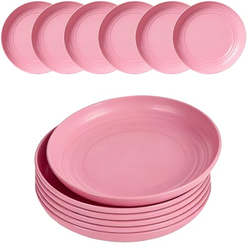 6 Pcs Unbreakable Dinner Plates, 7.8'' Reusable Lightweight Plastic Plates | Dessert Dishes Plate for Pizza, Pasta, Bread, Snack, Salad, Microwave and Dishwasher Safe (Pink)